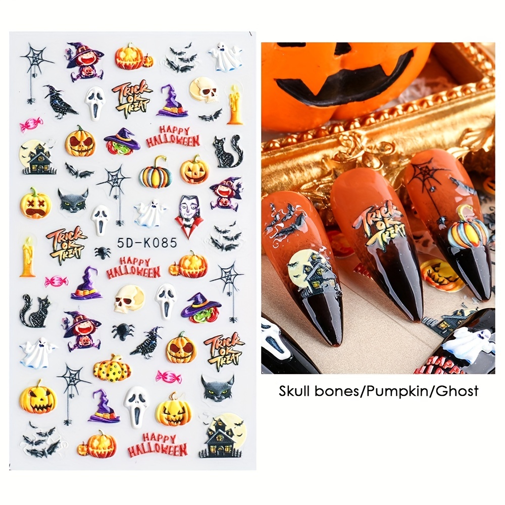 Halloween Nail Art Stickers,pumpkin Skull Spider Bat Ghost Black Cat Design  Nail Art Decals For Diy Or Nail Salons,self Adhesive Nail Art Supplies For  Women And Girls - Temu