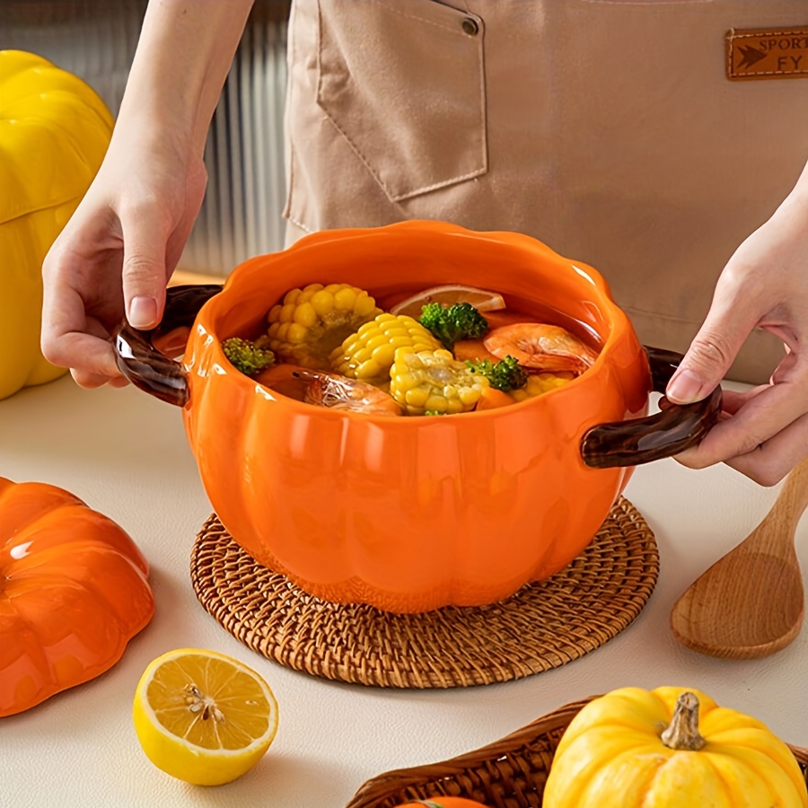 Kitchen Halloween Party Holiday Decorations Creative Cute Pumpkin Bivalve  Pot Large Crock Pot with Lid Liner Ceramic Tableware - AliExpress