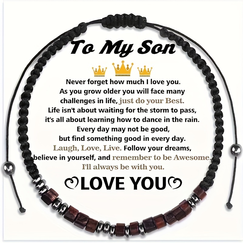 1 Pcs to My Son Bracelet from Mom with Inspirational Love Quotes, Birthday Gifts, Graduation Gift from Mom and Dad, Thanksgiving Christmas Gift to