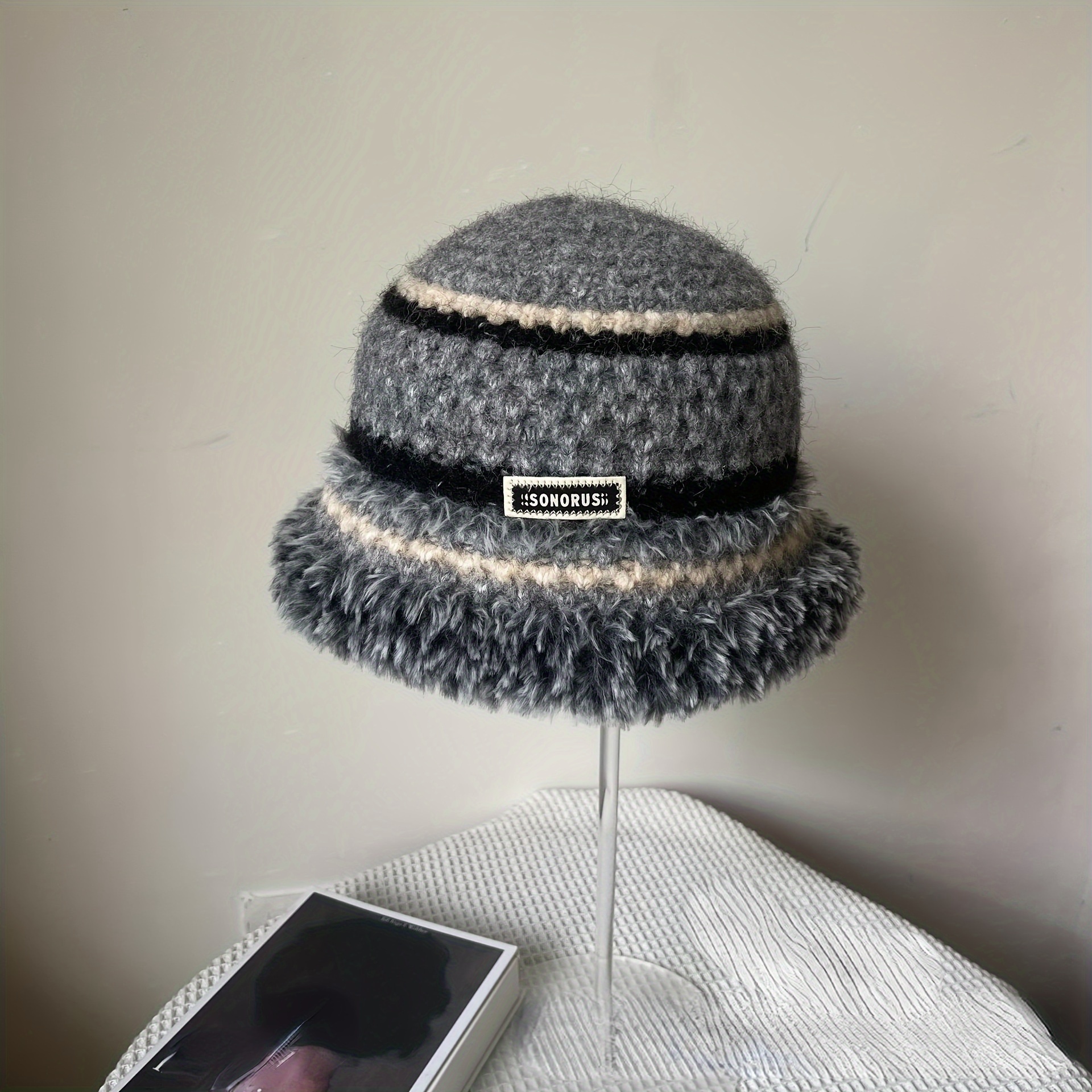 Fuzzy Striped Vintage Bucket Hat – Sofia Nova Vintage