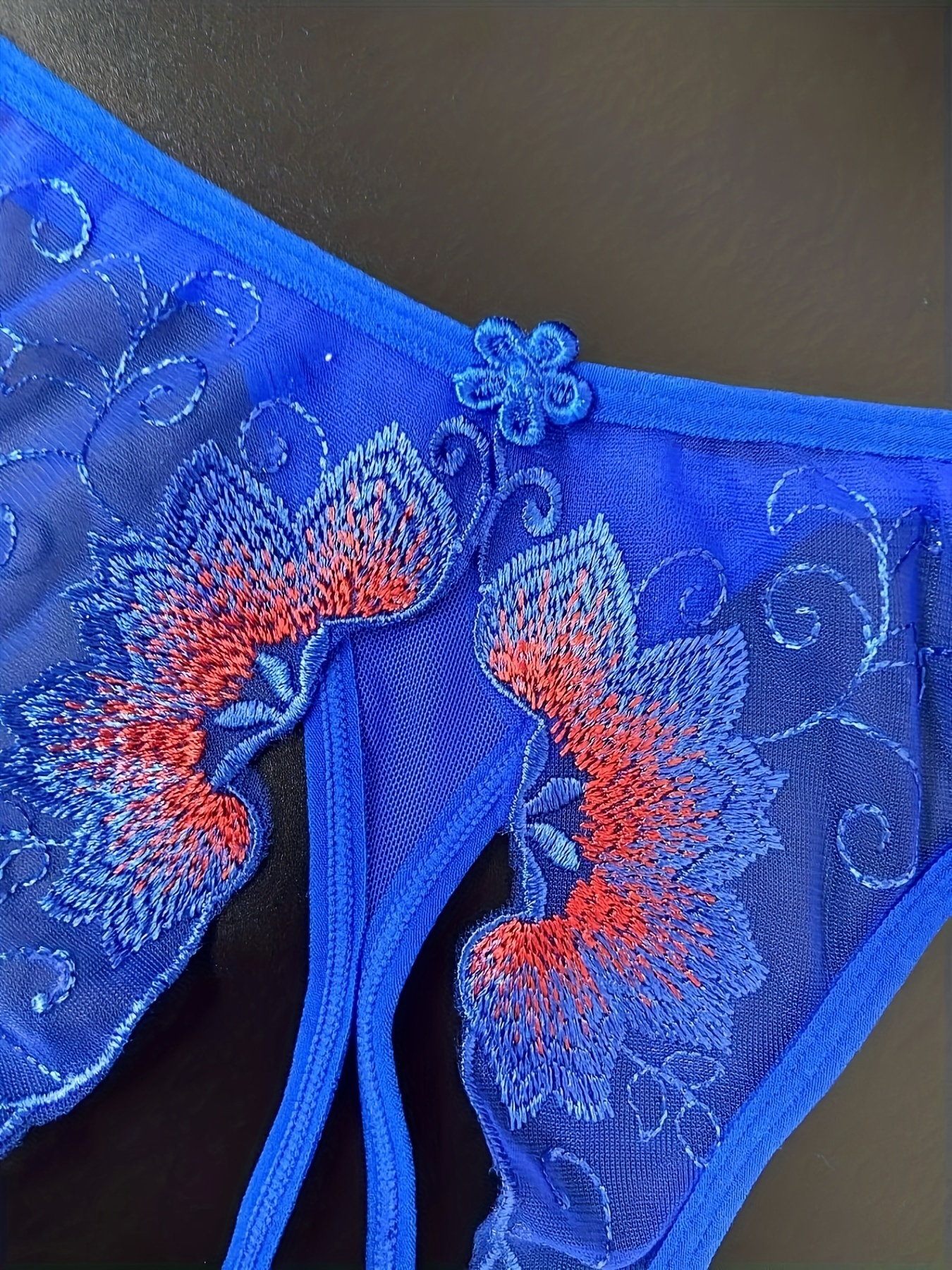 Floral Embroidery Mesh Thongs Hollow Open Crotch Sheer - Temu