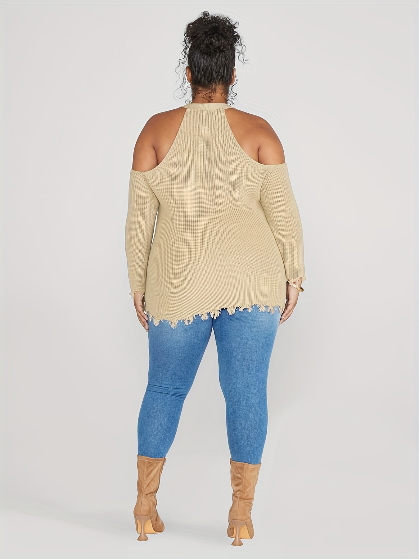 Plus size cold 2025 shoulder sweater