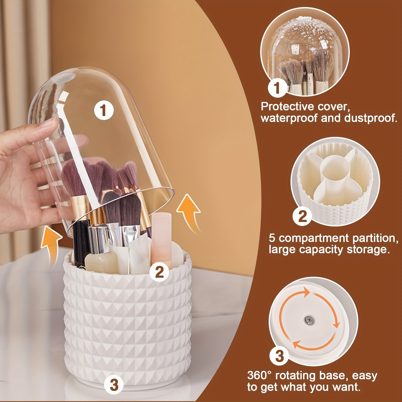 Beauty Tools Clear Make up Brush Holder Organizer Large 3 Cosmetic  Compartment