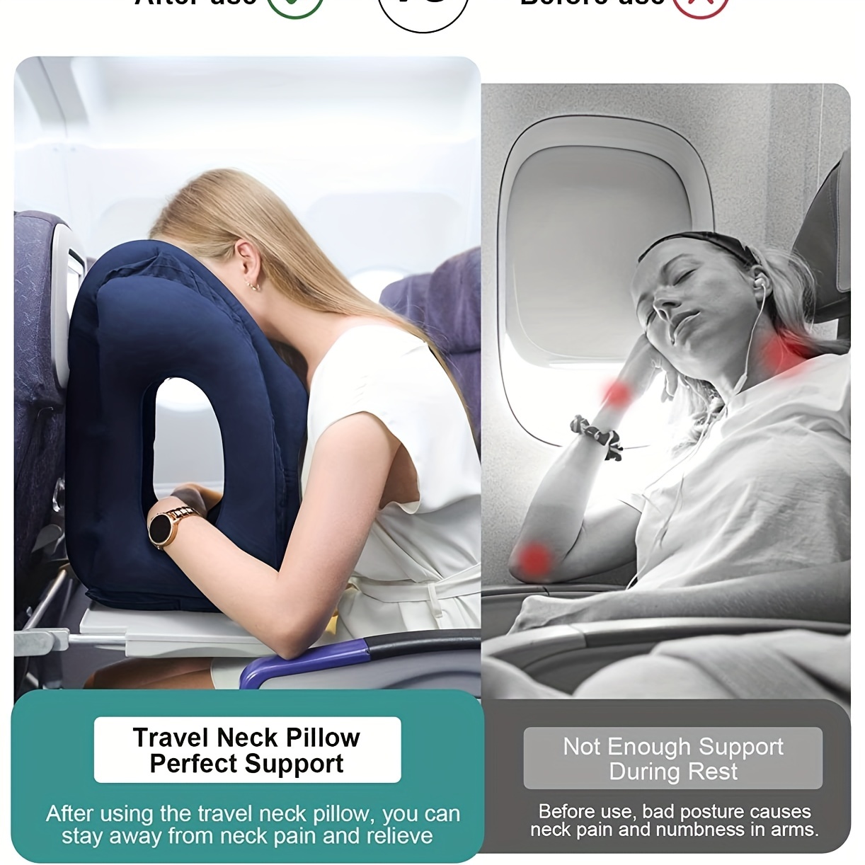 Travel Pillow for Airplane Neck Head Pillow Rest Inflatable Pain