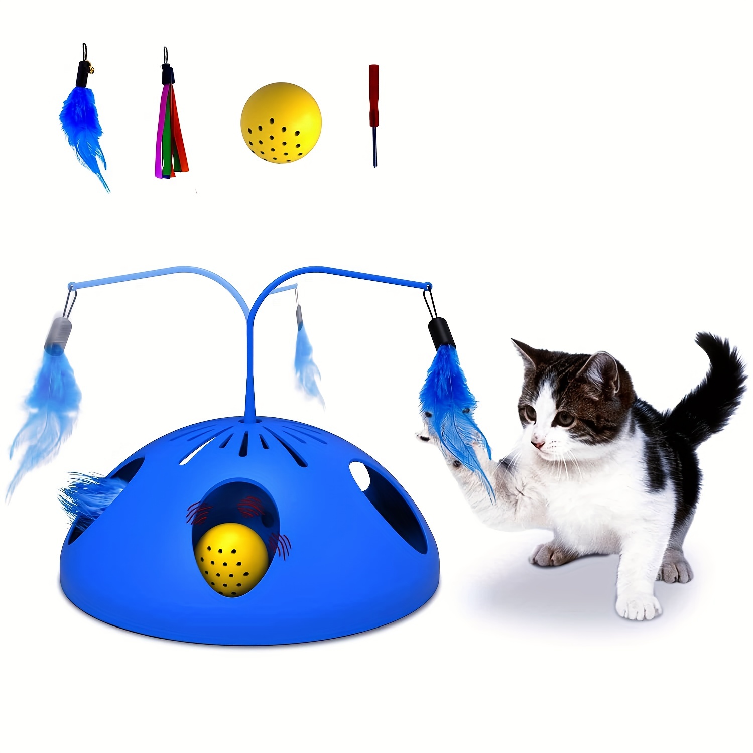 Jouet pour chat interactif automatique électrique avec papillon rotatif et  balle de rechange 360° ( A)