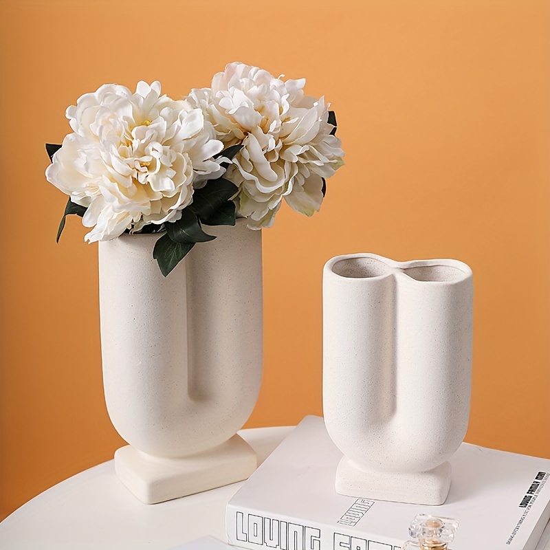 Juego de jarrones de flores blancas para decoración del hogar, jarrón de  cerámica único, jarrones decorativos modernos para sala de estar,  dormitorio