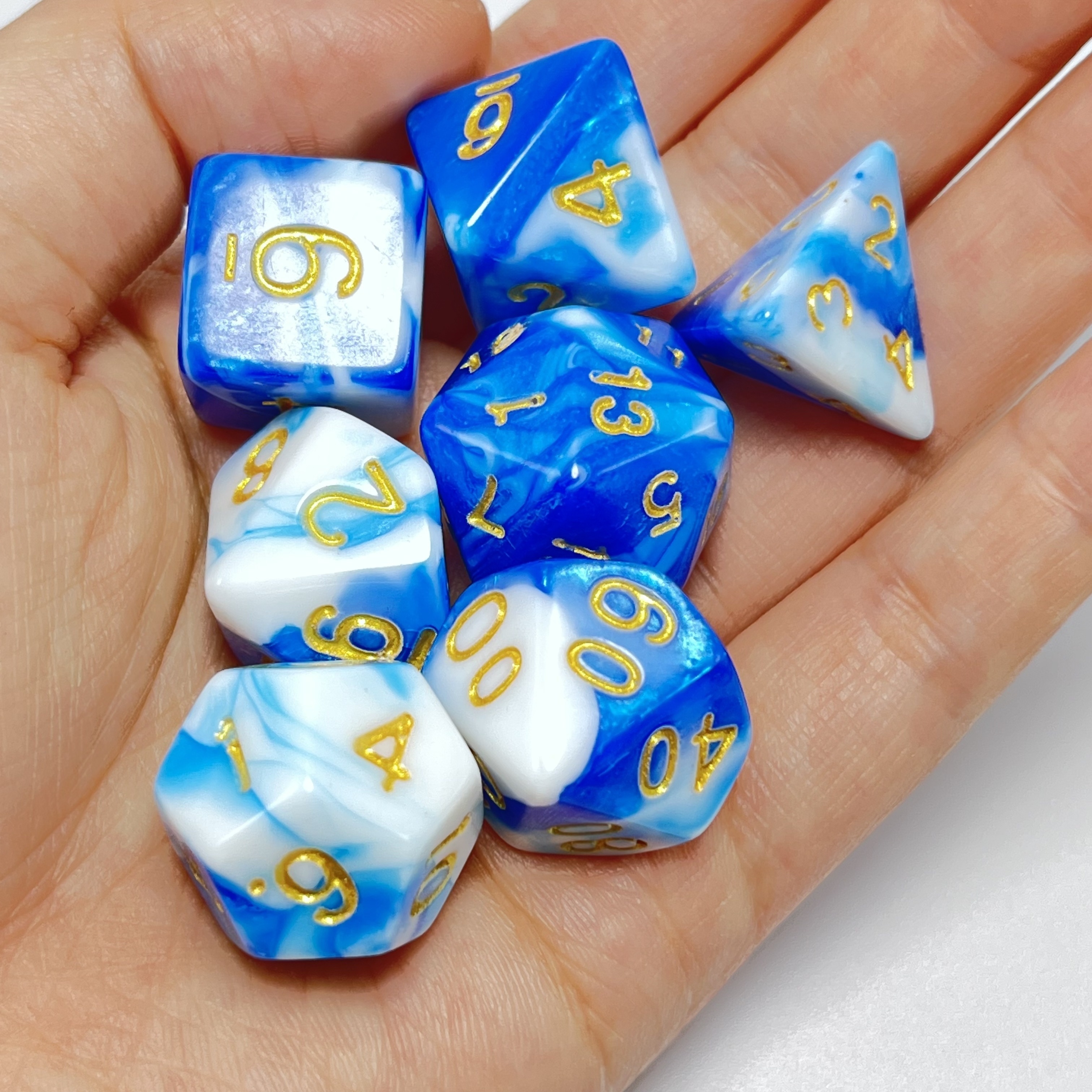 Premium Blue & White Polyhedral Dice Set for RPGs