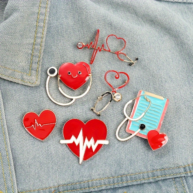 7pcs Love Heart Badge Brooch Set Doctor Nurse Medical Theme Brooch Pin  Jewelry Nurses Day Decor