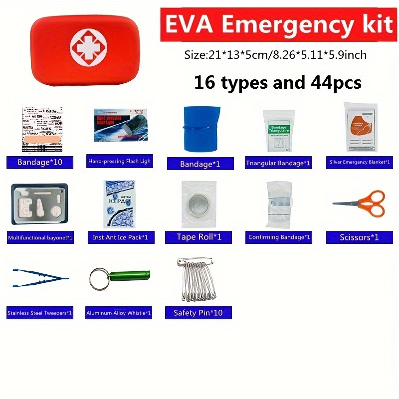 44pcs/lot First Aid Emergency Kit Outdoor Waterproof Eva Pouch For