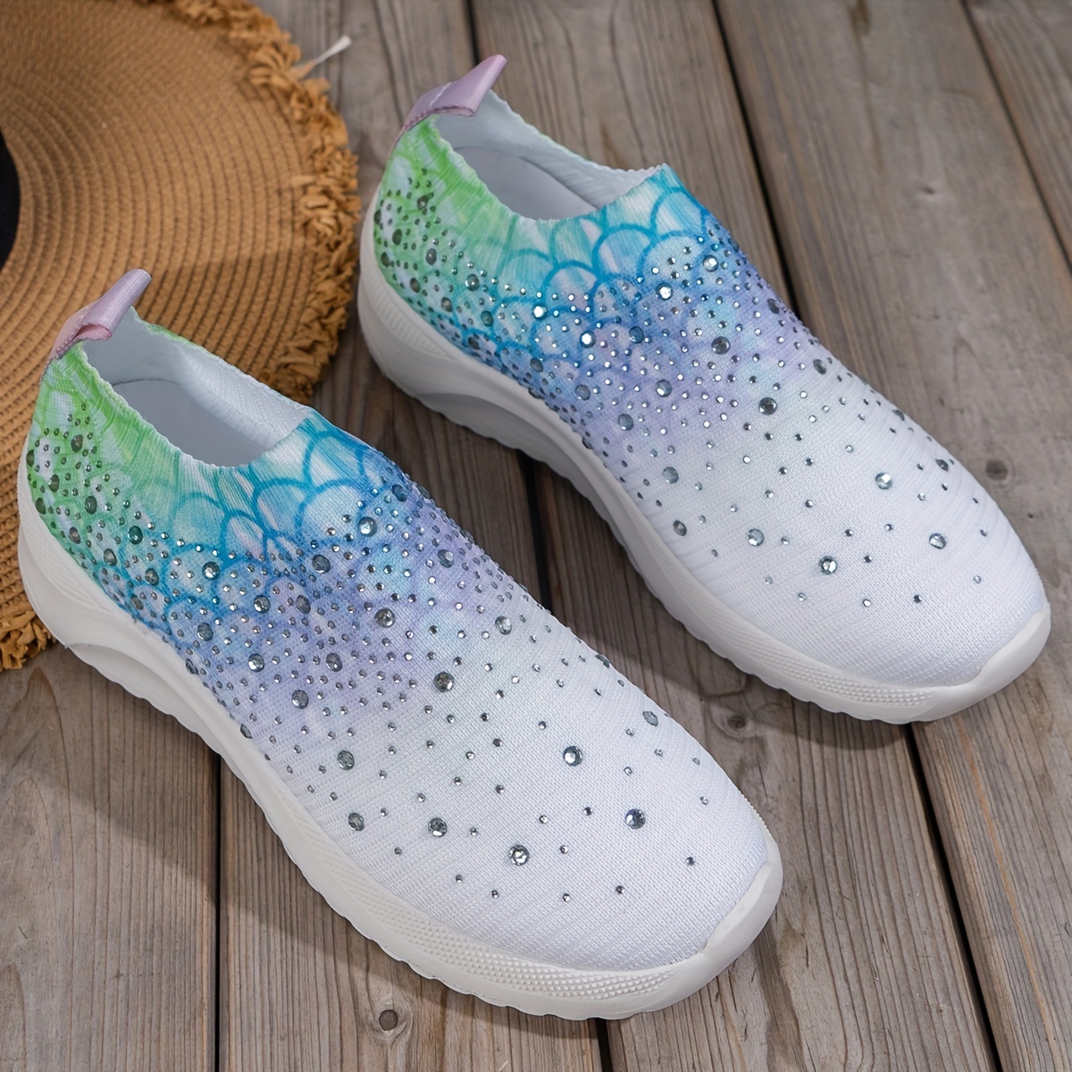Women's Rhinestone Platform Sneakers Casual Slip-On Shoes