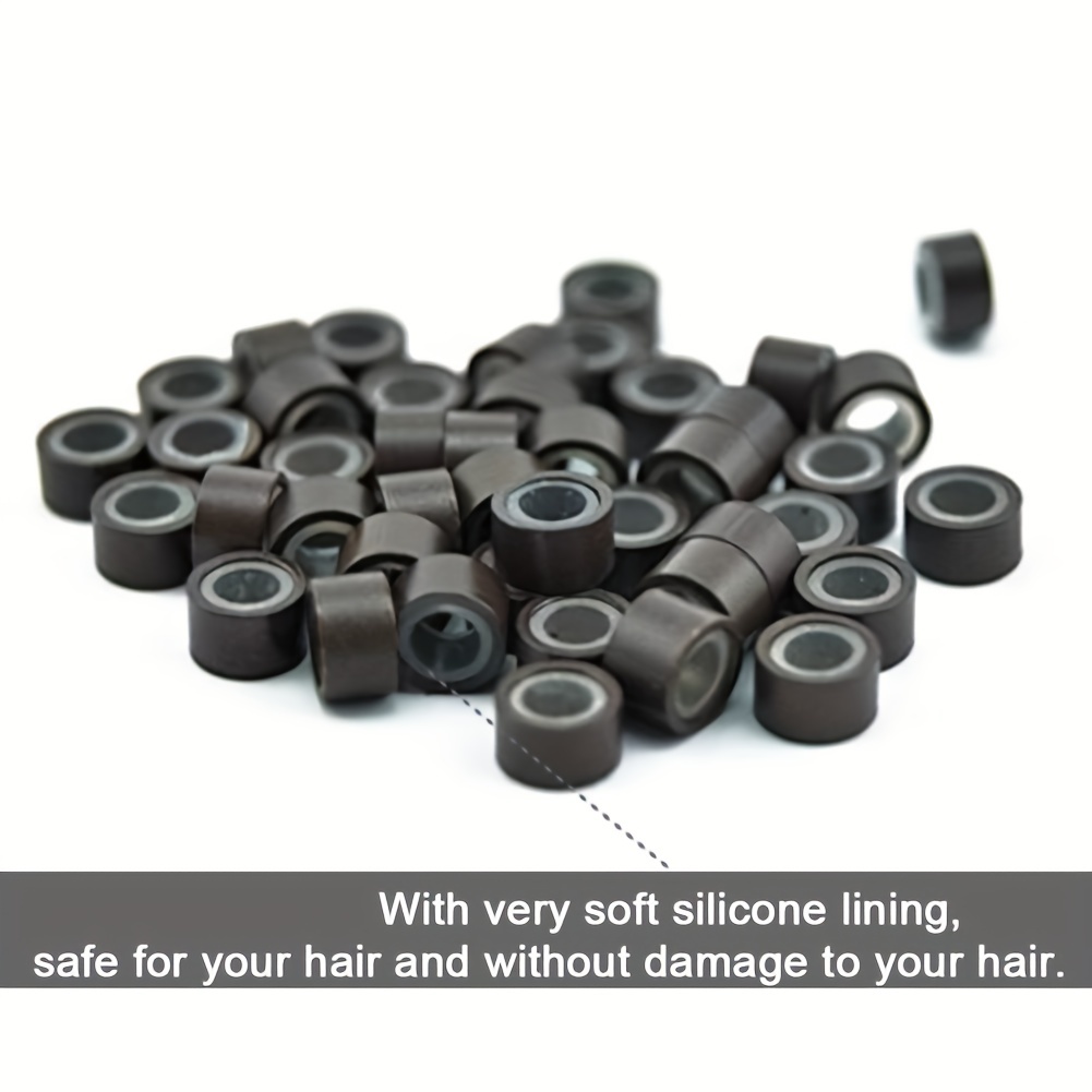 Silicone Hair Extensions 500pcs Micro Link Beads 5mm for Hair Extensions -  Silicone Lined Beads for Human Micro Link Rings Hair Extensions Tool(Brown)