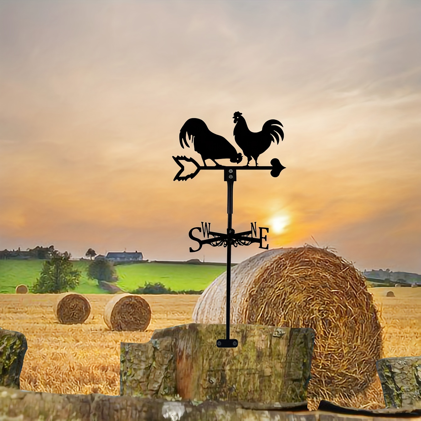 

1pc Funny Rooster Weather Vane, Metal Silhouette Wind Direction Indicator, Roof Fence Mount, Yard, Farm, Lawn, Outdoor