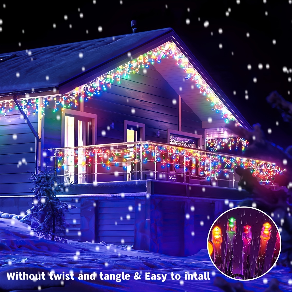 1pc Led Icicle String Light With Remote Control, Indoor & Outdoor