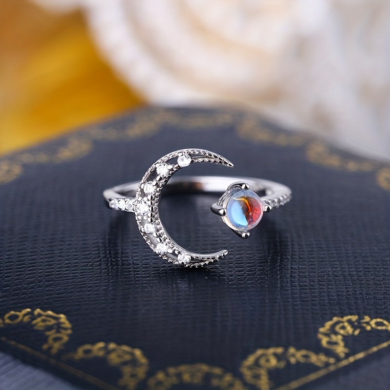 Women's 925 Sterling Silver Adjustable Cuff Ring with Moonstone