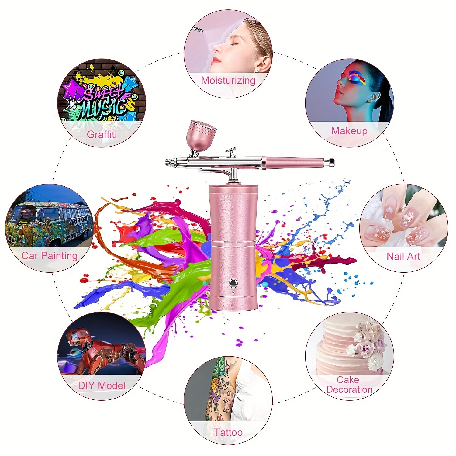 Mini Airbrush Kit, Yofuly Facial Makeup Airbrush Machine, Handheld Pink Spray Airbrush Set, Rechargeable Cordless Nail Airbrush Kit for Barber, Nail