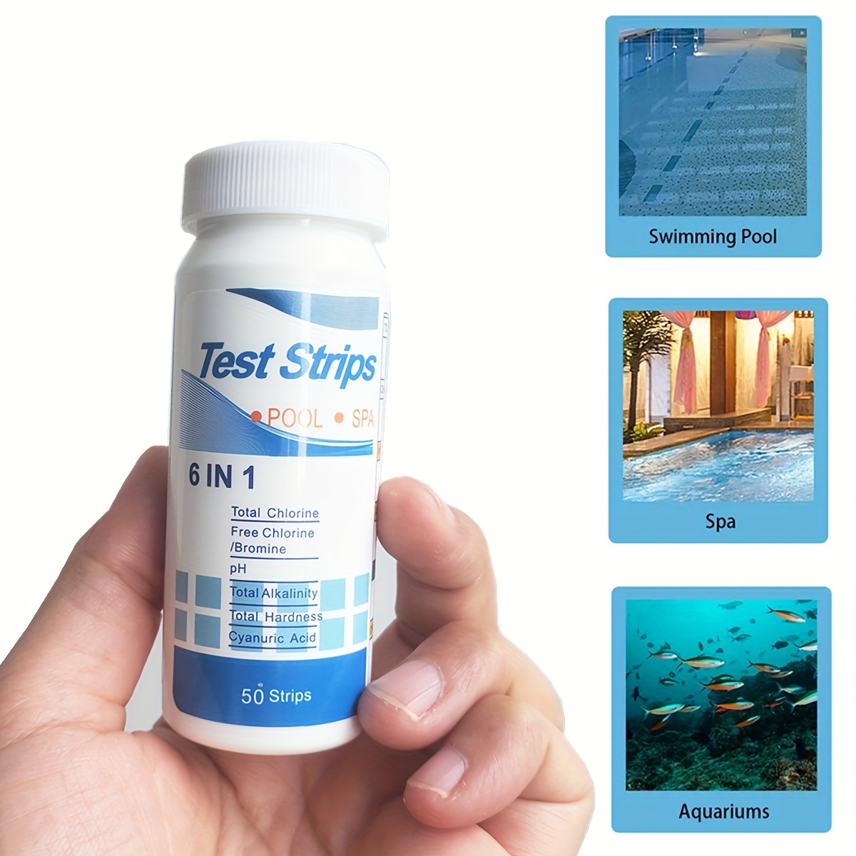 

50pcs, 6-way Spa Test Strips, 7 Parameters, 50 Count Test Strips For Chlorine, Bromine, Ph, Alkalinity, Cyanuric Acid And Hardness Levels In Pool And Spa, Test Kit For Pools