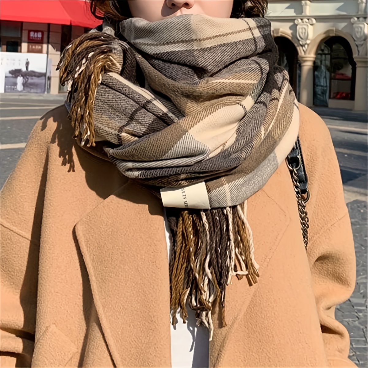 Vintage British Plaid Striped Scarf Autumn Winter Thickened Warm Tassel  Wrap Scarf Unisex Imitation Cashmere Coldproof Scarf