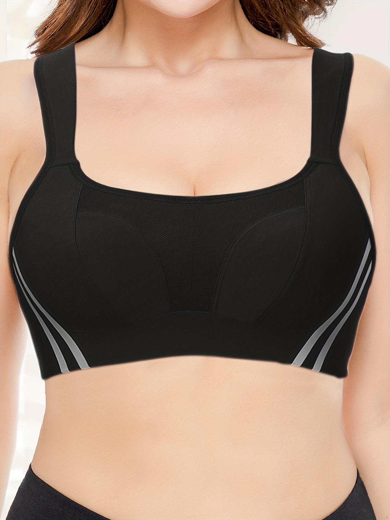 Mesh Insert Breathable Sports Bra Solid Color Contrast Mesh - Temu