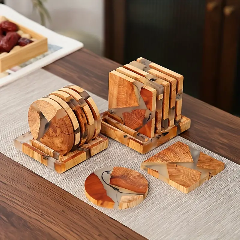 Wooden Resin Coasters Resin Wooden Coasters For Drinks Creative Drink  Coasters For Coffee Table Home Kitchen Decoration - AliExpress