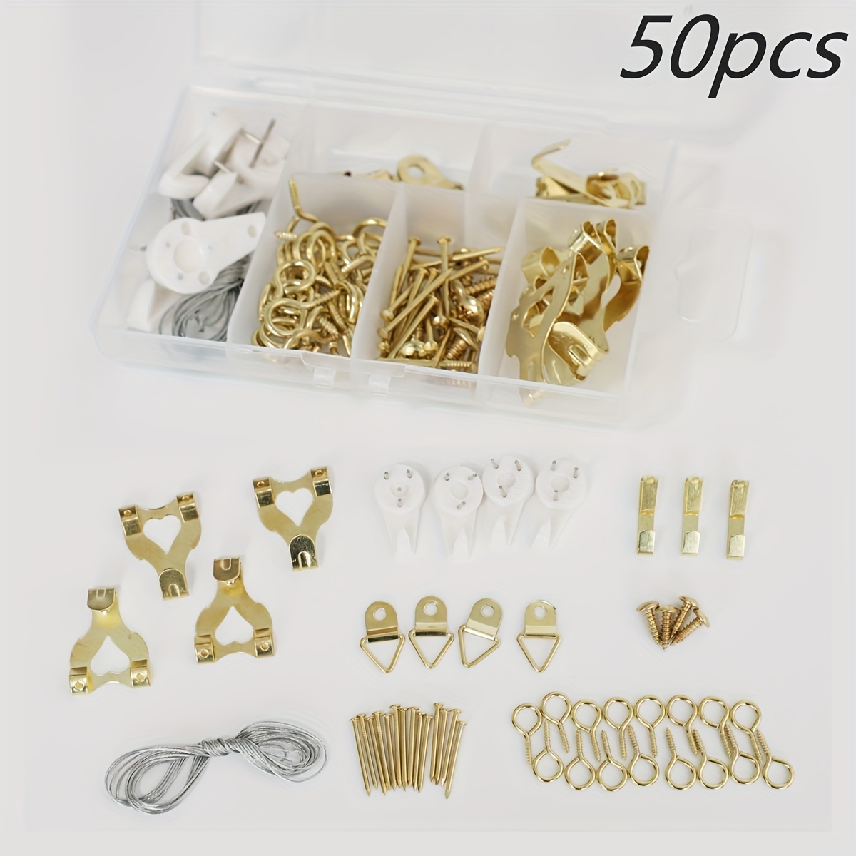 50pcs Heavy Duty Golden Hook, Light Hook, Photo Frame Hanging, Triangle  Hanging, Screw, Nail, 70.87inch Wire Rope Photo Frame Accessories Set, Home  Cl