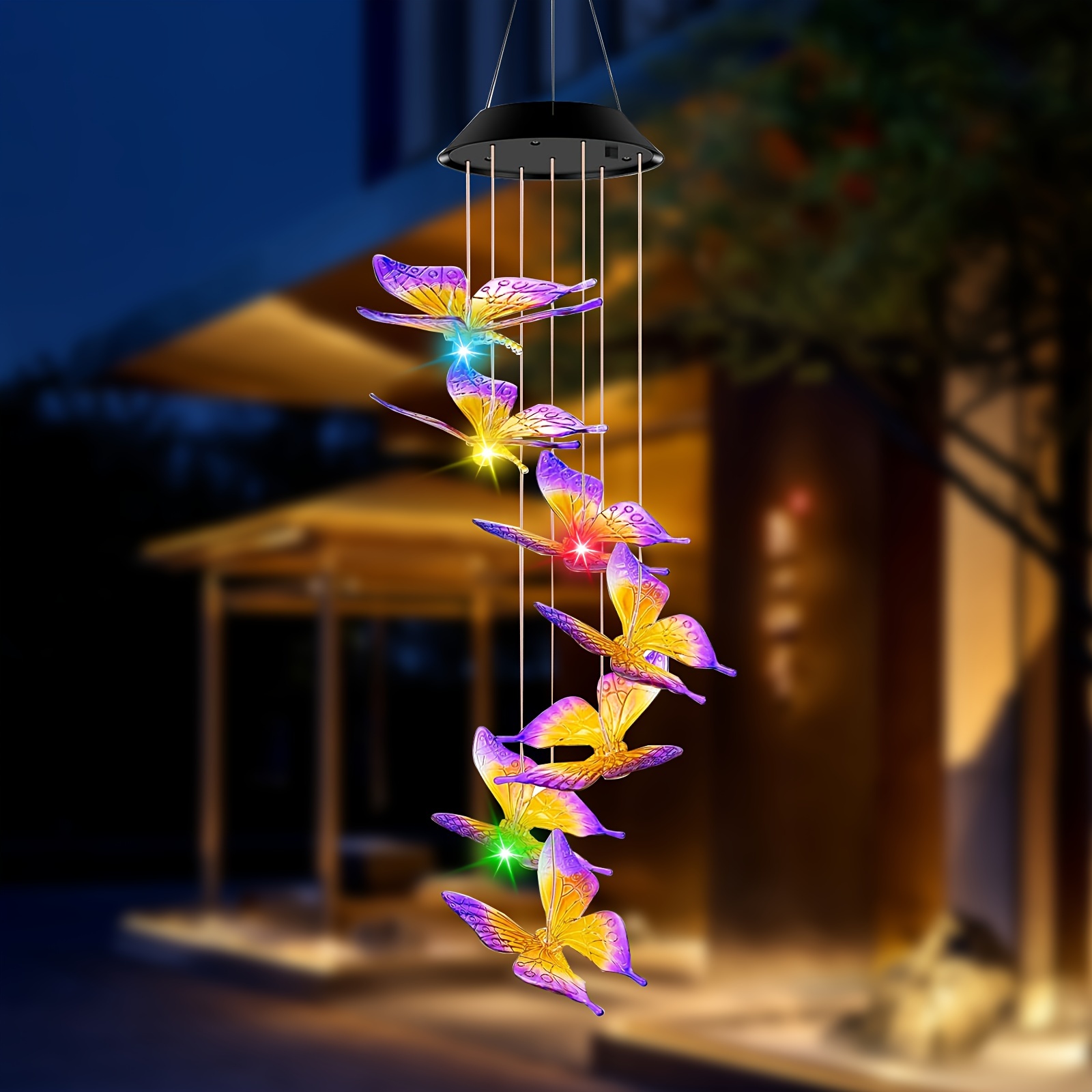 Solar Changing Color Hummingbird Ball Butterfly Dragonfly Wind Chime Solar  Powered LED Hanging Lamp Windchime Light for Outdoor Indoor Home Gardening  Yard Pathway Luces Led Para Decoracion Habitacion