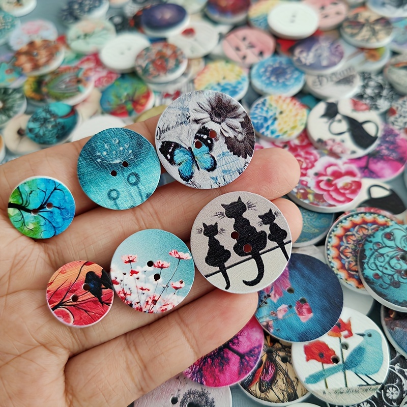 Multicolor Four Holes Wooden Buttons Diy Handmade Clothing - Temu