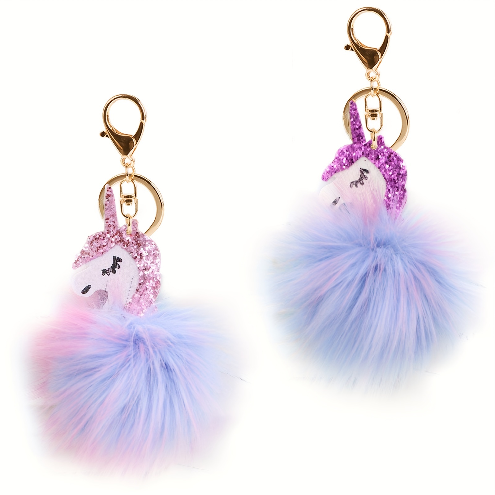 Fluffy Plush Ball Keychain Multicolor - Rose Red / 8 cm/3.1 Inches