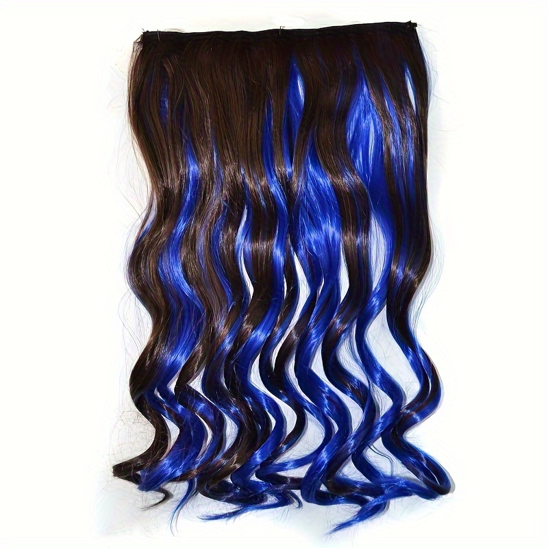 Colorful Hair Extension 18 inch 45cm Ombre Long Straight Hairpiece, Synthetic Heat Resistant Wigs 5 Clips in Hairpiece Long Wavy Hair, Curly Hair
