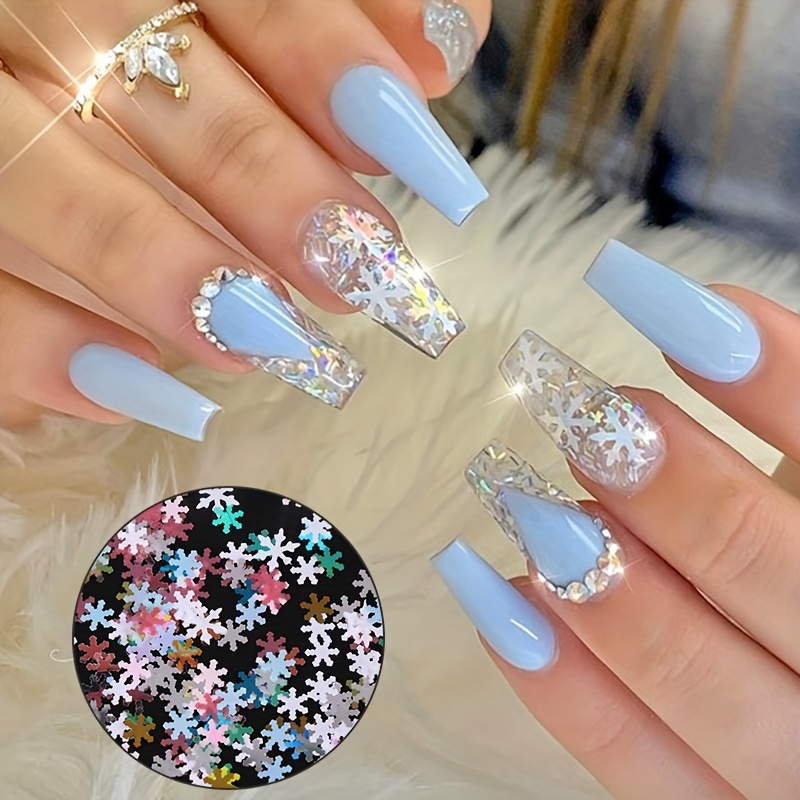 Snowflake Glitter Nail Sequins 3d Colorful Christmas - Temu