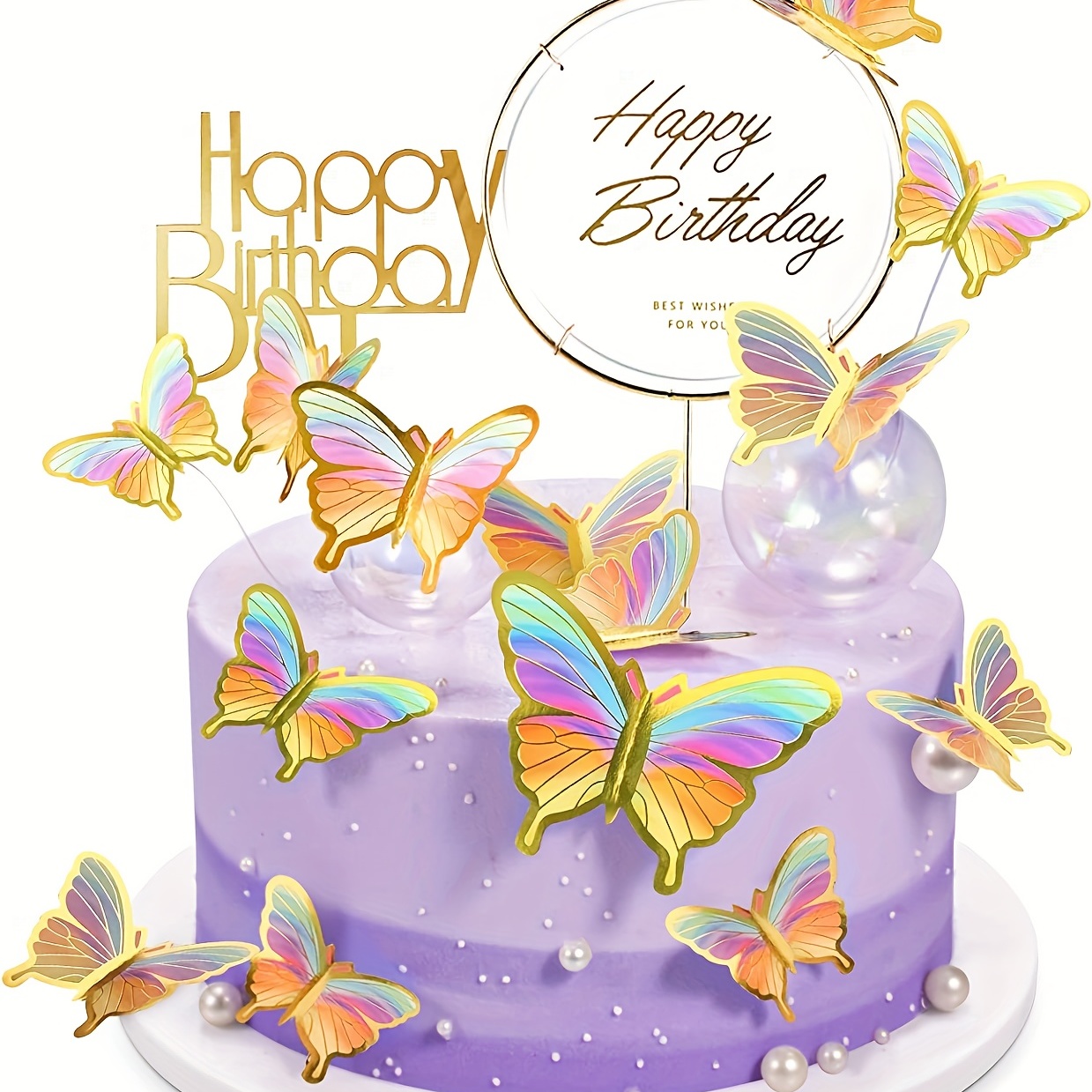 16 Pièces Gâteau Topper de Papillon avec Happy Birthday Cake Topper  Acrylique Gâteau Cupcake de Papillon Décoration de Gâteau pour Anniversaire