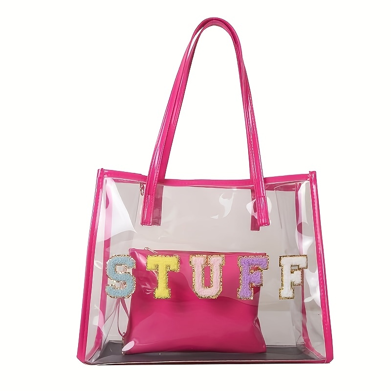 Pink Neon Bag Clear Jelly Tote Bag Clear Messenger Bag Satchel