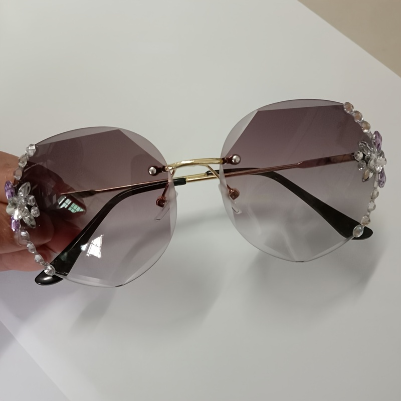 Rimless Sunglasses Women Fashion Shiny Rhinestone Sun - Temu