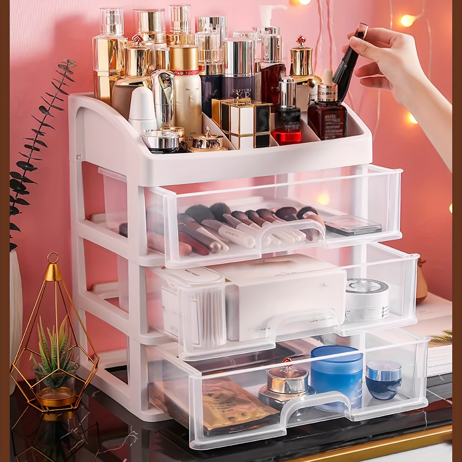 Clear Cosmetic Makeup Organizer Table Organizer With Drawer - Temu