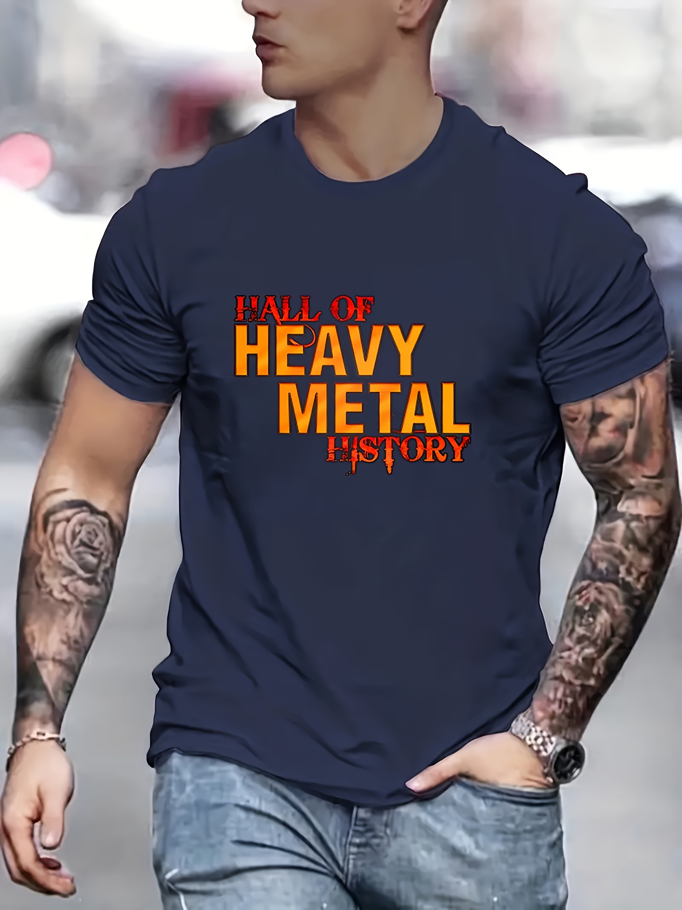 Hall Of Heavy Metal History Print T Shirt, Tees For Men, Casual Short  Sleeve T-shirt For Summer