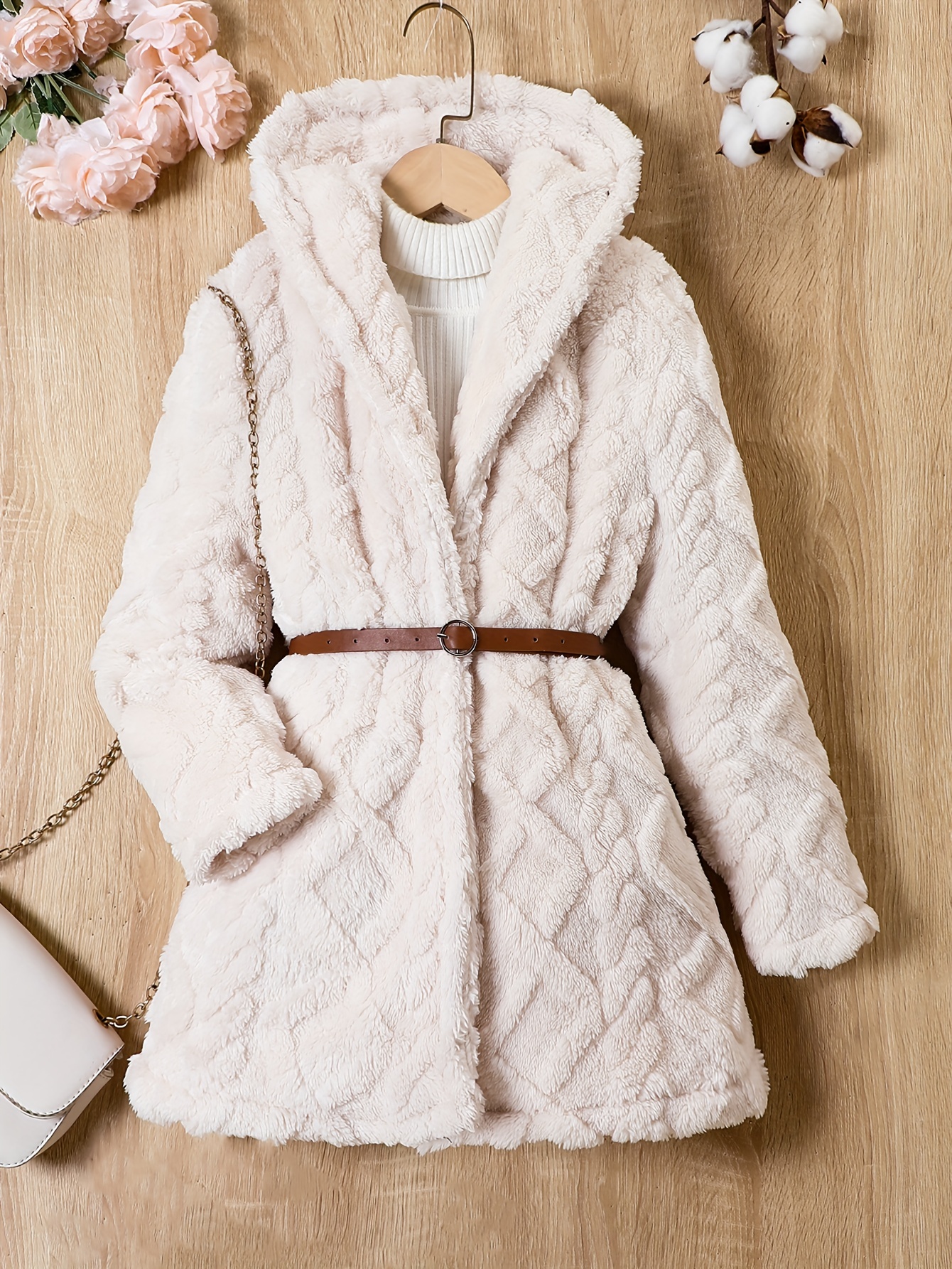 Girls Winter Cardigan Overcoat Furry Fleece Open Front - Temu