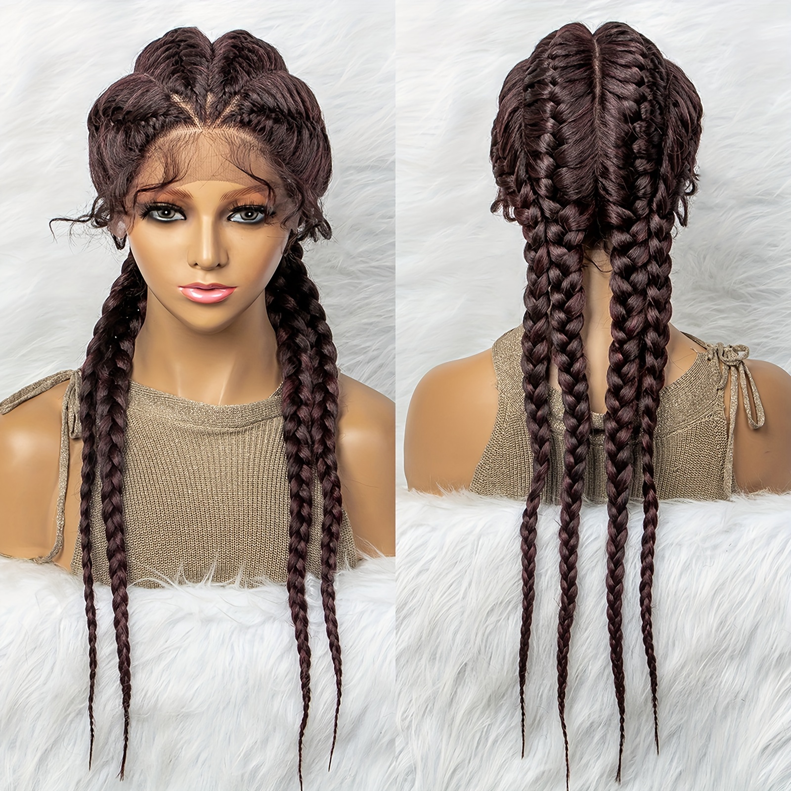 24 inches braided lace wigs for women lightweight braiding synthetic high ponytails lace braids wig