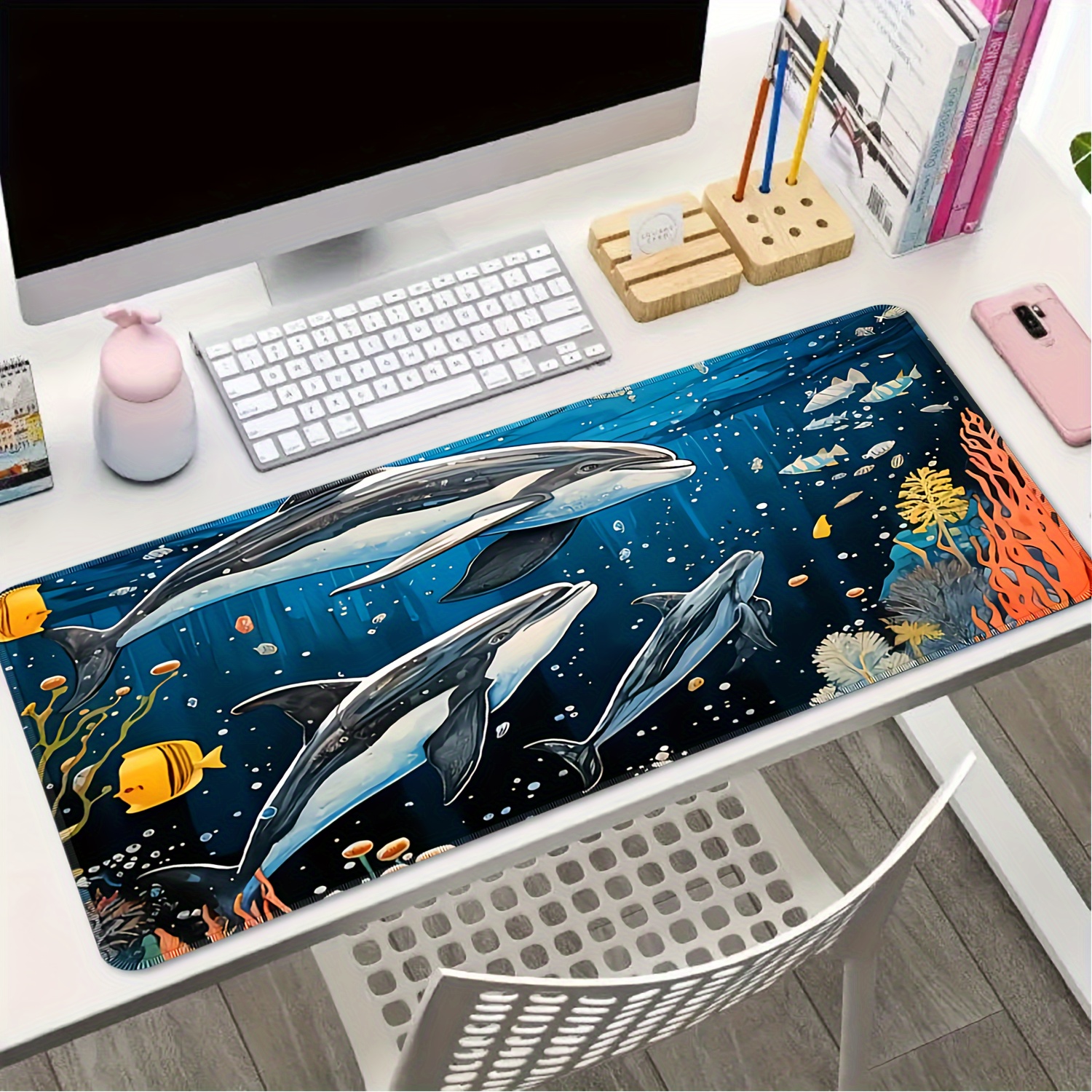 Tapis de souris baleine de Style japonais tapis de souris accessoires de  jeu tapis de bureau grand clavier en caoutchouc tapis de souris Ukiyo-e  vague g¿¿ante pour LOL