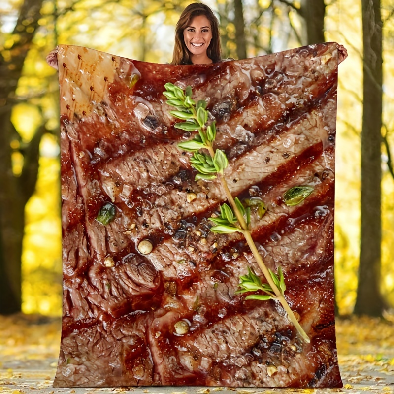 Steak Pattern Blanket, Comfortable And Soft Flannel Blanket, Creative Food  Print Gift Blanket, Warm Cozy Soft Throw Blanket For Couch Bed Sofa - Temu