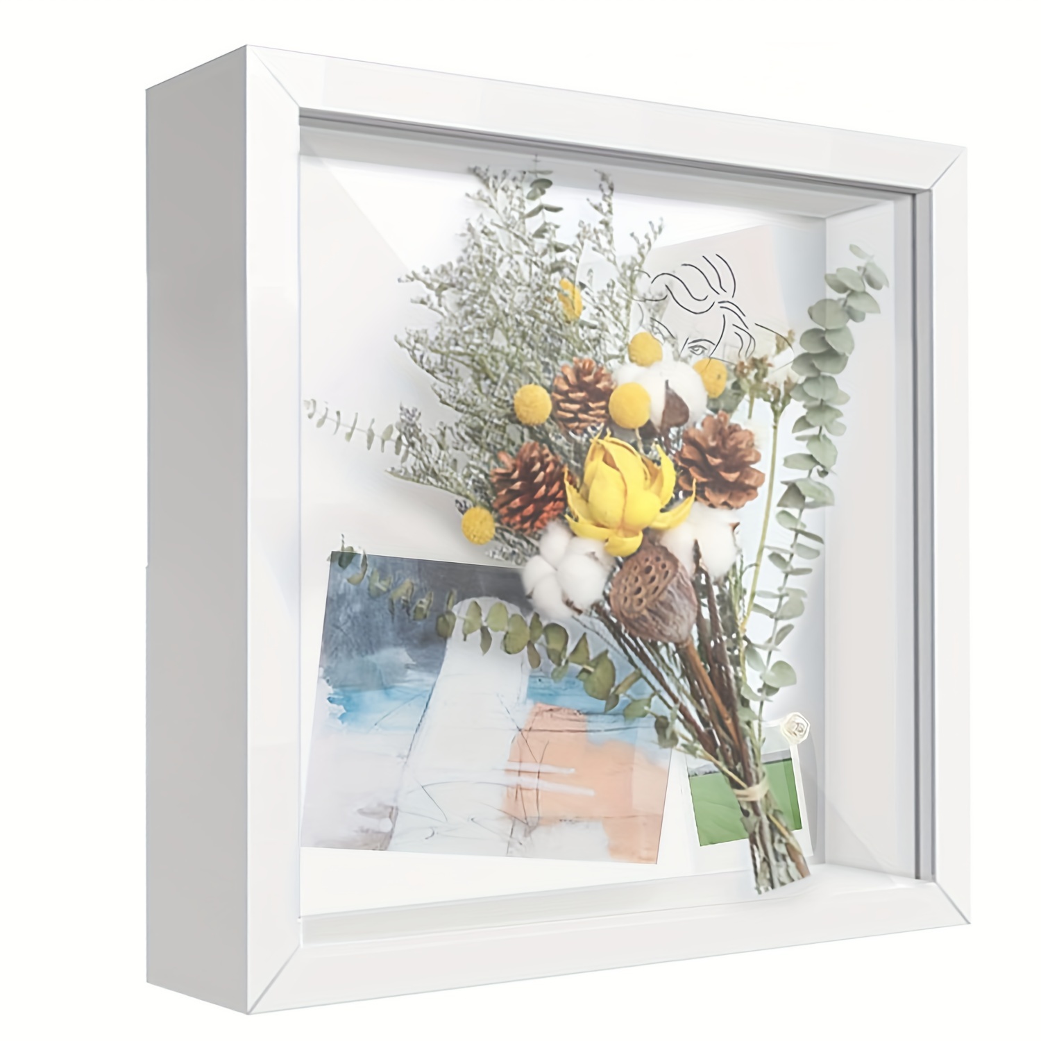 Shadow Box Picture Frame Deep Wooden Photo Frame 8x8 Dried Flowers