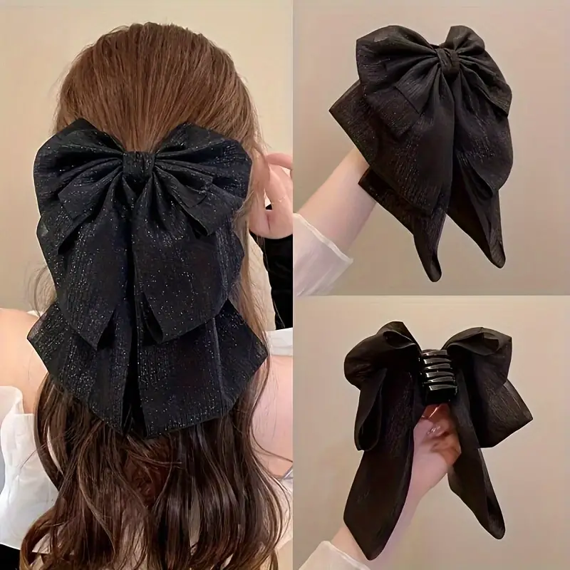 1pcs Black Large Bow Ribbon Hair Claw Clip Elegant Vintage Grab Hair Clip  Headwear Hair Accessories