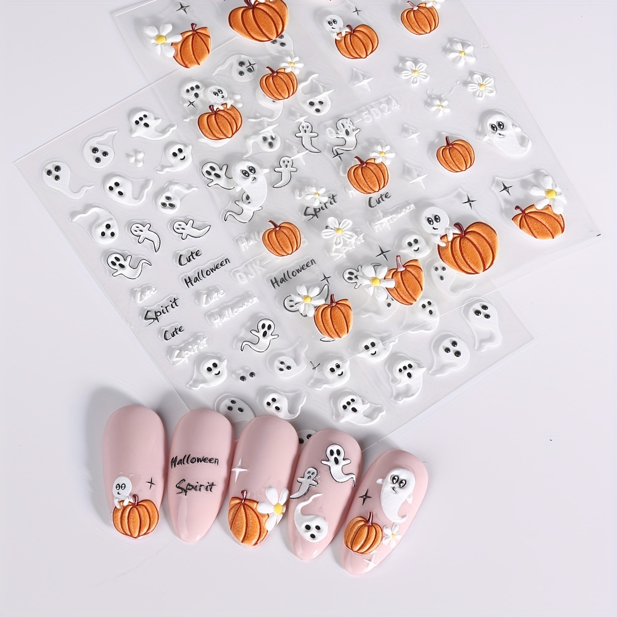 Halloween 5D Embossed Nail Sticker Hello Kitty Kuromi Pumpkin Nail Sticker  Set A