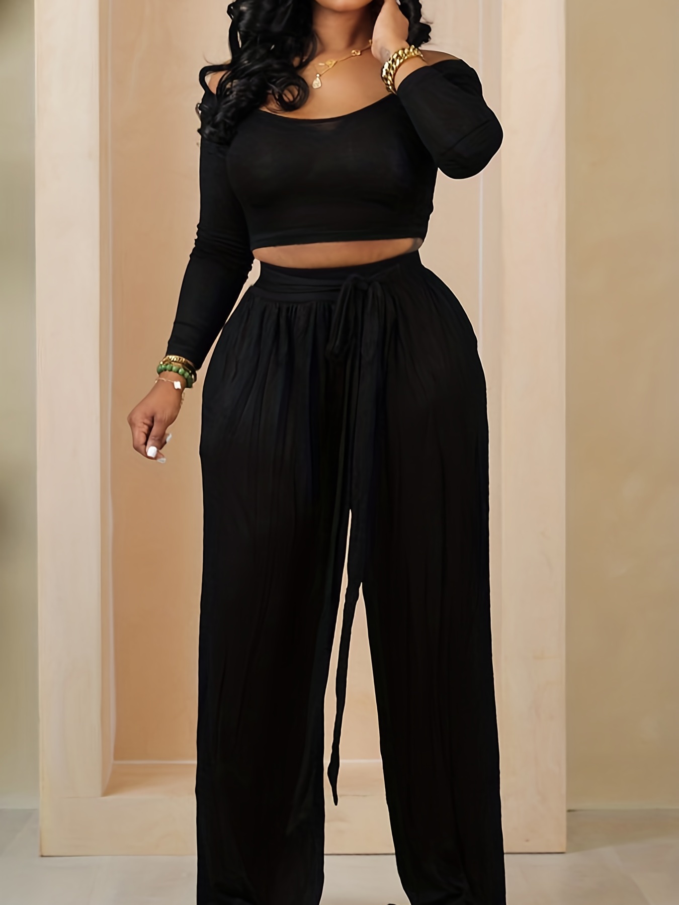 Casual Two piece Set Solid Sleeveless Top Wide Leg Pants - Temu