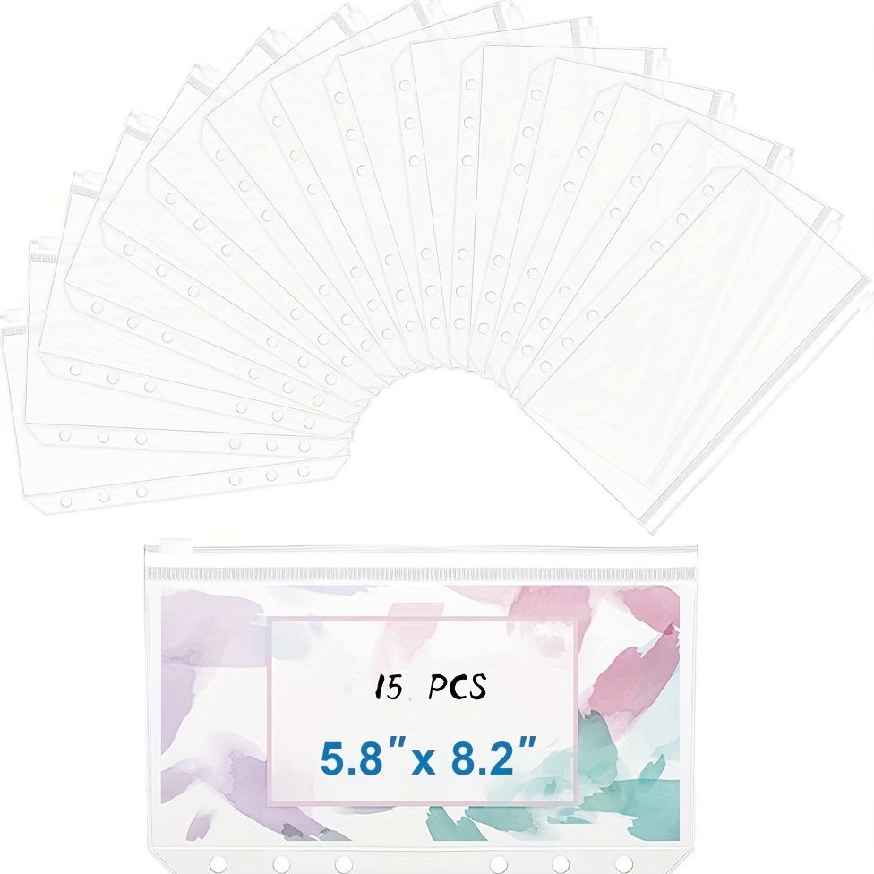 15pcs A6 Pochettes De Reliure En PVC Transparent À 6 Trous