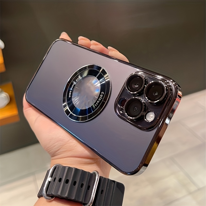 Funda compatible con iPhone 13 Pro Max con protector de lente de cámara,  vista de logotipo para mujeres y hombres, cubierta trasera transparente