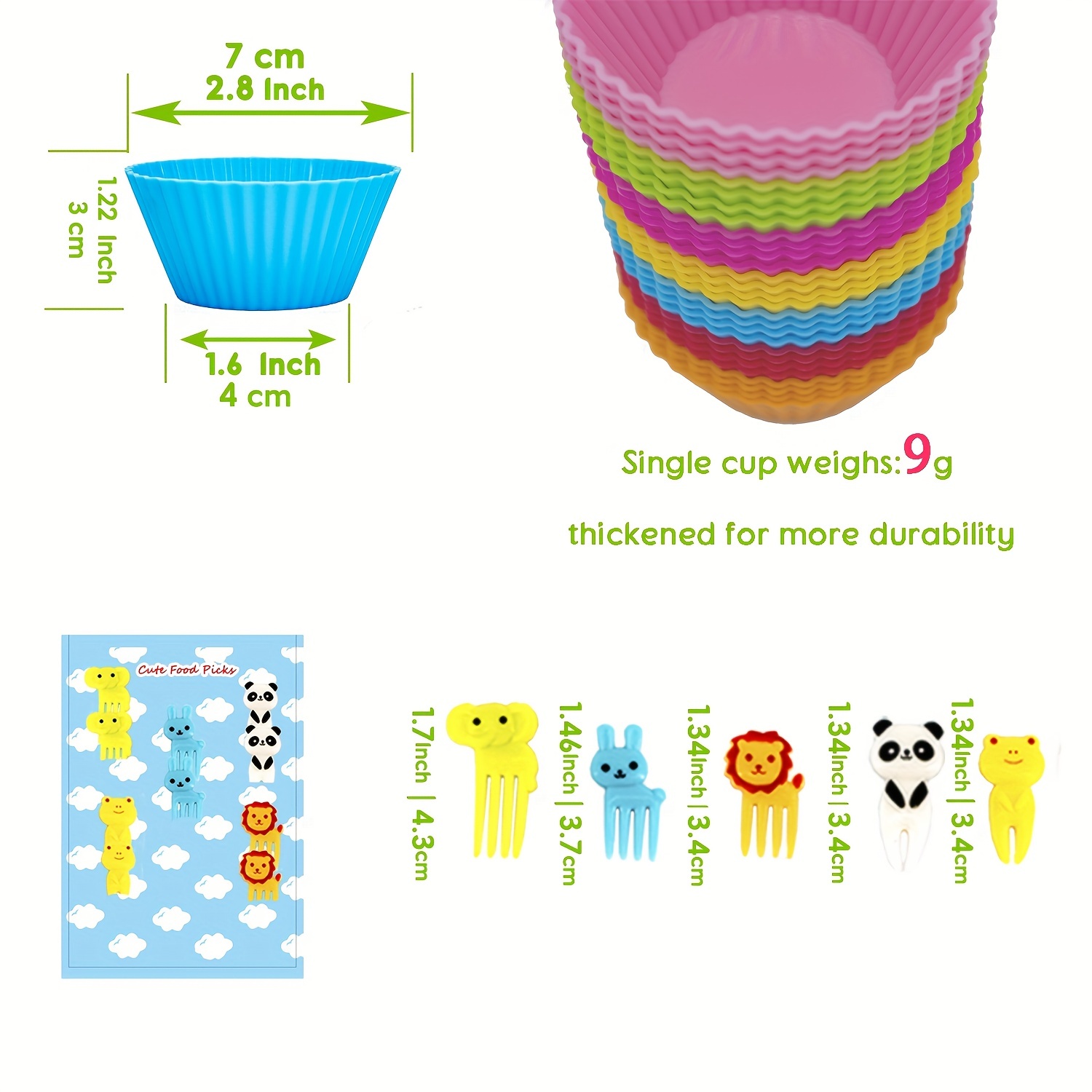 Silicone Muffin Cups And Fruit Forks, Lunch Box Dividers, Durable,  Reusable, And Available In Refrigerators And Dishwashers - Temu