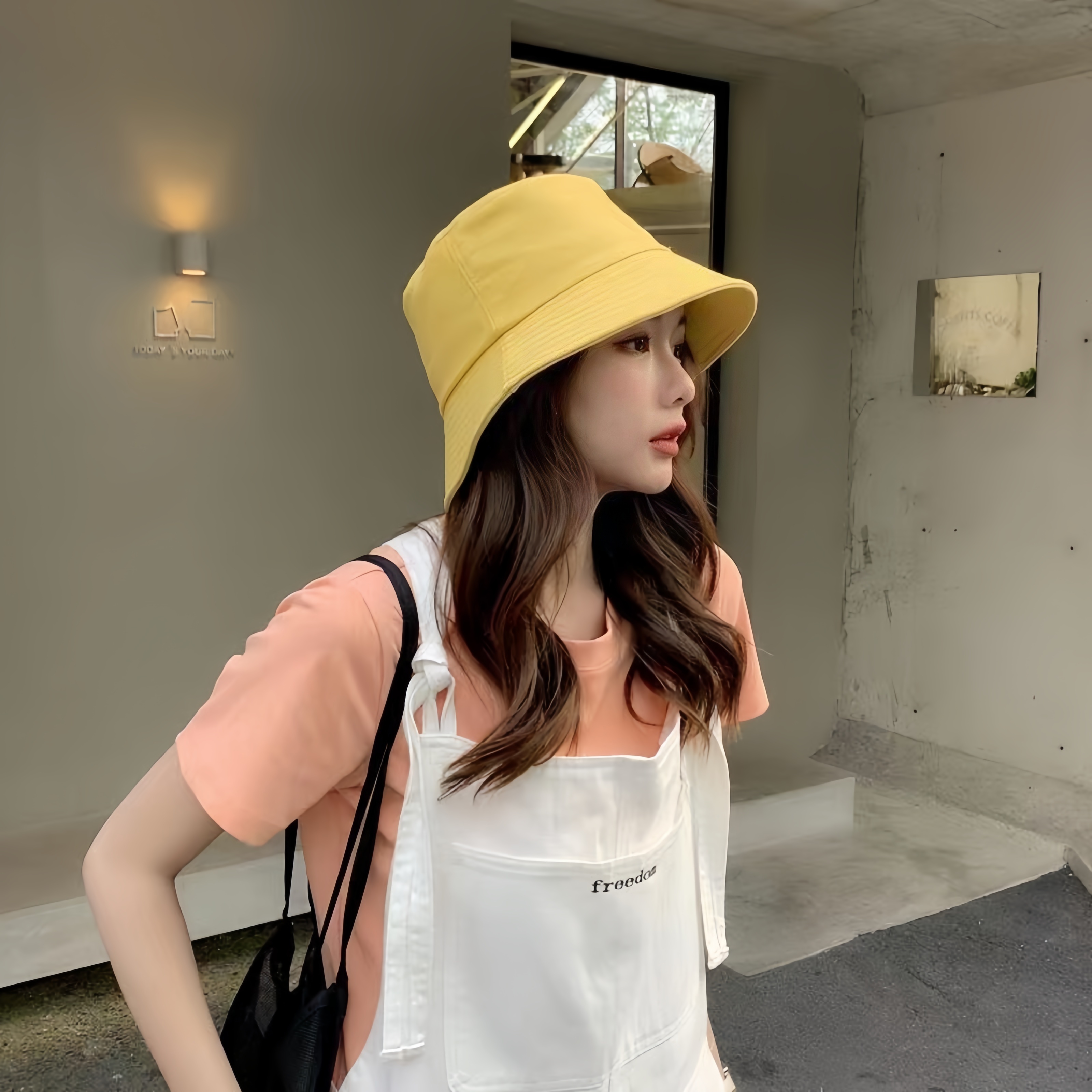 

Casual Solid Color Bucket Hat Simple Lightweight Basin Hats Breathable Sunscreen Fisherman Cap For Women Daily Uses Outdoor