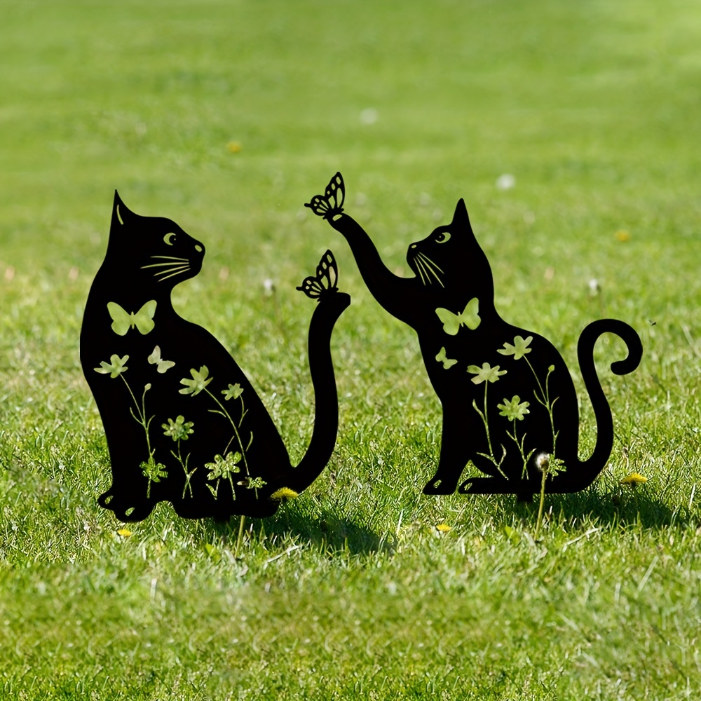 Garden Cat Ornament Figure Yard Art Acrylic Animal Silhouette Outdoor  Statues Decoration Black Kitten Metal Stake 