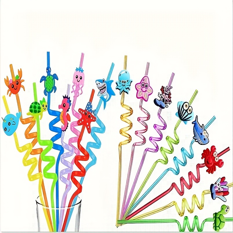 Donut Dinosaur Shark Crazy Straws Silly Twisty Plastic - Temu