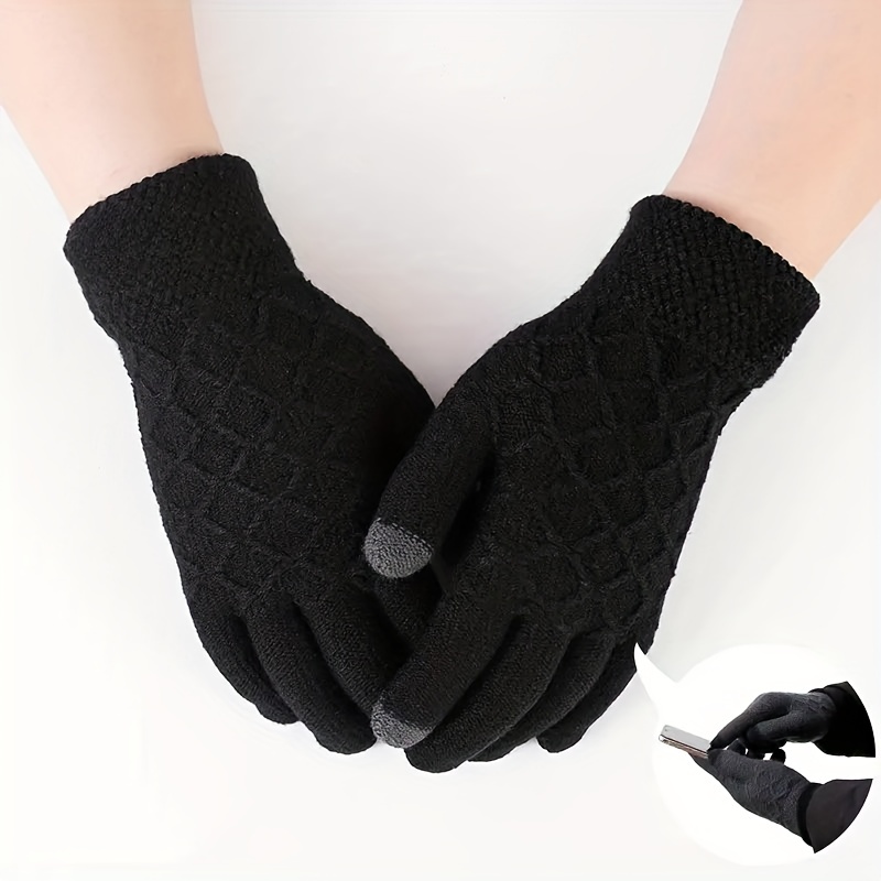 Knitted Gloves Winter Men's Woolen Warm Plus Velvet - Temu