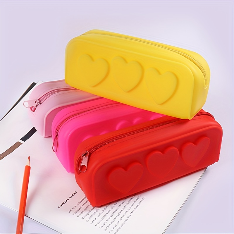 Silicone Solid Color Soft Pencil Case Creative Large Capacity Stationery  Bag Red Silicone 